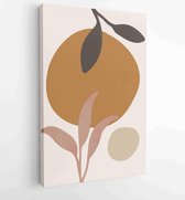 Canvas schilderij - Earth tone natural colors foliage line art boho plants drawing with abstract shape 2 -    – 1912771885 - 80*60 Vertical