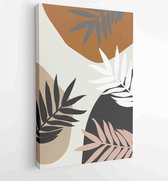 Canvas schilderij - Earth tone natural colors foliage line art boho plants drawing with abstract shape  4 -    – 1912771900 - 80*60 Vertical