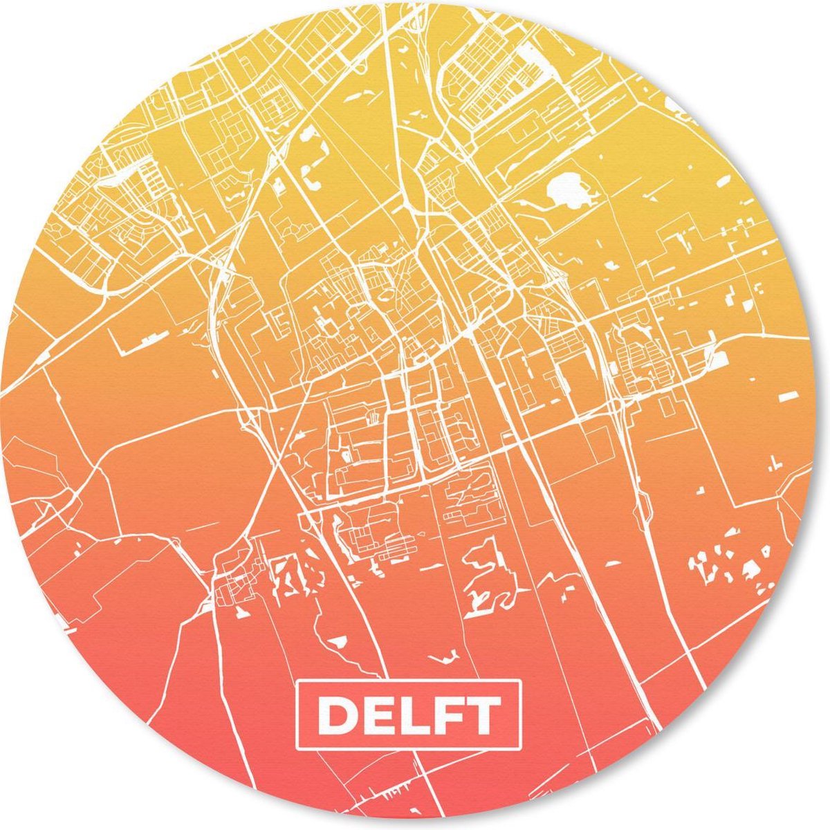 Muismat rond 30x30 cm - Mousepad Stadskaart - Delft - Rood - Geel - Ronde muismatten