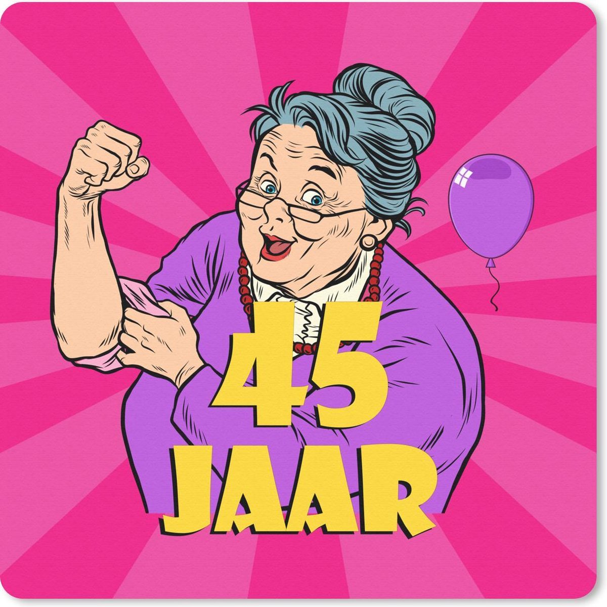 Muismat 30x30 cm - Mousepad Verjaardag - Vrouw - 45 Jaar - Roze - Muismatten
