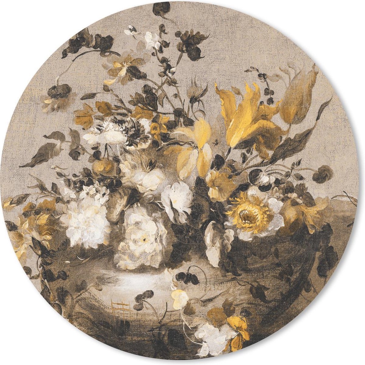 Muismat rond 20x20 cm - Mousepad Bloemen - Oude Meesters - Geel - Ronde muismatten