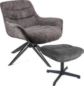 Set: Fauteuil + Hocker Finn Velvet - Dark Grey