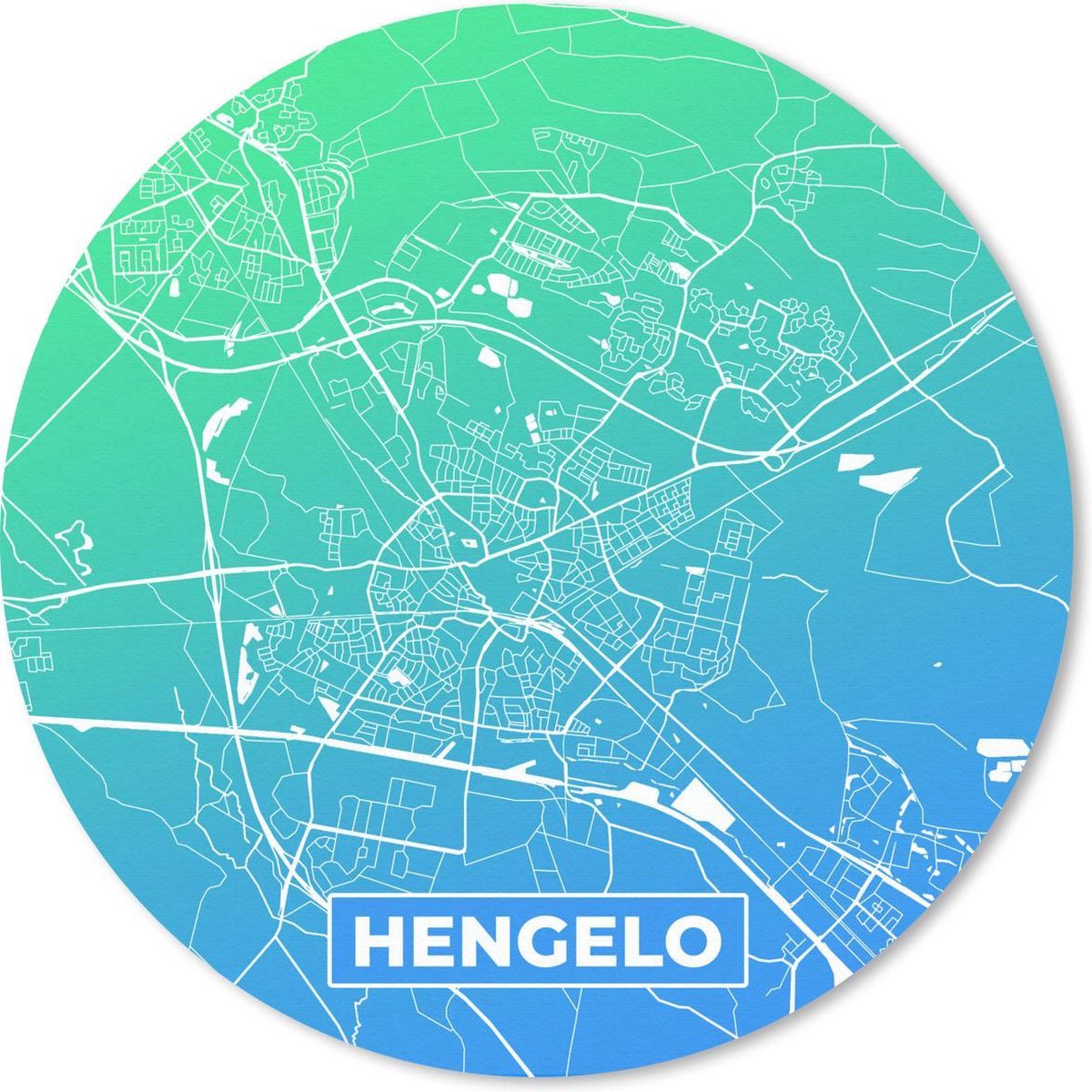 Muismat rond 50x50 cm - Mousepad Stadskaart - Hengelo - Blauw - Groen - Ronde muismatten