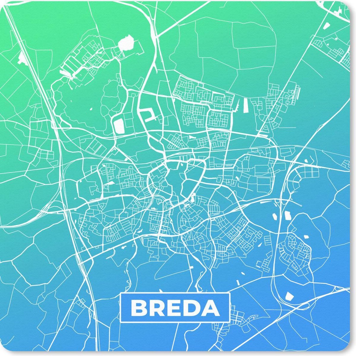Muismat 30x30 cm - Mousepad Stadskaart - Breda - Nederland - Blauw - Muismatten
