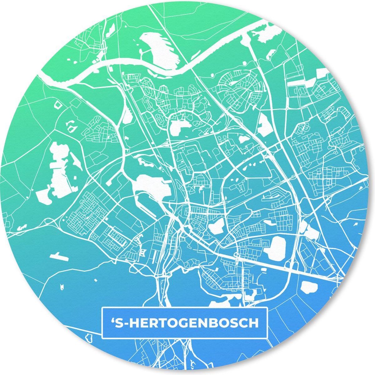 Muismat rond 40x40 cm - Mousepad Stadskaart 's-Hertogen - Nederland - Blauw - Ronde muismatten