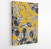 Canvas schilderij - Creative seamless pattern with tropical leaves. Trendy hand drawn texture. -  1233507661 - 40-30 Vertical