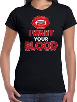 Halloween - I want your blood halloween verkleed t-shirt zwart voor dames - horror shirt / kleding / kostuum L