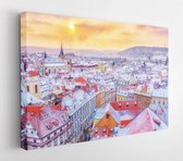 Canvas schilderij - Prague at Christmas time, classic view of snowy roofs in the central part of the city -     514079017 - 80*60 Horizontal
