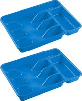 2x stuks bestekbakken/bestekhouders 5-vaks blauw - 34 x 26 x 5 cm - Keuken opberg accessoires