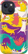 Apple iPhone 13 Mini Telefoonhoesje - Extra Stevig Hoesje - 2 lagen bescherming - Met Dierenprint - Kat - Geel