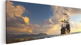 Artaza Canvas Schilderij Piratenschip aan de Kust bij Zonsondergang - 120x40 - Groot - Foto Op Canvas - Canvas Print
