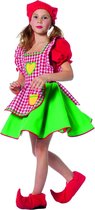 Wilbers & Wilbers - Dwerg & Kabouter Kostuum - Vrolijk Kaboutermeisje Sprookjesbos Kostuum - Rood, Groen, Multicolor - Maat 140 - Carnavalskleding - Verkleedkleding