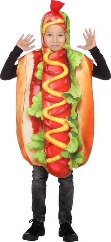 Wilbers & Wilbers - Eten & Drinken Kostuum - Hotdog Met Extra Veel Mosterd Kind Kostuum - Multicolor - One Size - Carnavalskleding - Verkleedkleding