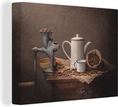 Canvas Schilderij Vele koffie bonen met draai apparaat - 120x90 cm - Wanddecoratie