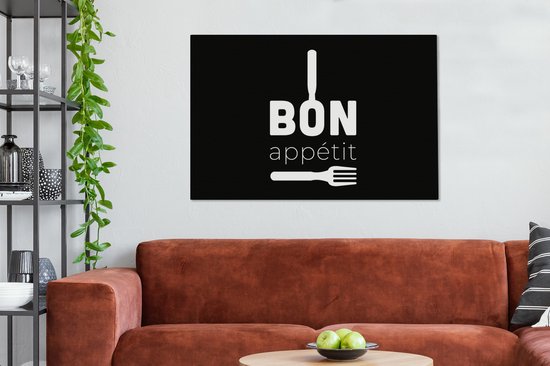 Canvas Schilderij Quotes - Spreuken - Bon appétit - Keuken - 120x80 cm - Wanddecoratie