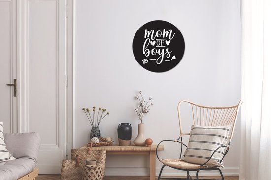 Citation fête des mères `` maman des garçons '' sur fond noir Cercle mural aluminium - ⌀ 30 cm - peinture ronde - impression photo sur aluminium / dibond / cercle mural / cercle vivant / cercle de jardin (décoration murale)