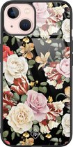 iPhone 13 hoesje glass - Bloemen flowerpower | Apple iPhone 13  case | Hardcase backcover zwart