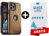 Backcase Lederen Hoesje iPhone 12 Pro Max Bruin - Gratis Screen Protector - Telefoonhoesje - Smartphonehoesje