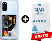Crystal Backcase Shockproof Met Pasjeshouder Hoesje Samsung S20 Transparant - Gratis Screen Protector - Telefoonhoesje - Smartphonehoesje