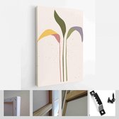 Collectie hedendaagse kunstposters in pastelkleuren. Abstracte bladeren en tak. Geweldig minimaal ontwerp voor sociale media, ansichtkaarten, print - Modern Art Canvas - Verticaal