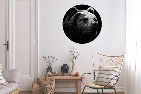 WallCircle® - Behangcirkel 100x100 cm - Muurstickers Beer - Dier - Zwart - Wit - Muurcirkel woonkamer - Wandcirkel slaapkamer - Kamer decoratie zelfklevend - Muurdecoratie accessoires XXL