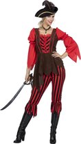Wilbers - Piraat & Viking Kostuum - Gestreepte Kaper Piraat Pam Pistolet - Vrouw - rood,zwart - Maat 44 - Carnavalskleding - Verkleedkleding