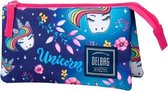 etui eenhoorn meisjes 22 x 12,5 cm polyester blauw/roze