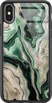 iPhone X/XS hoesje glass - Groen marmer / Marble | Apple iPhone Xs case | Hardcase backcover zwart