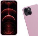 Coque iPhone 13 lilas avec fond d'écran rouge et arrière de la coque.