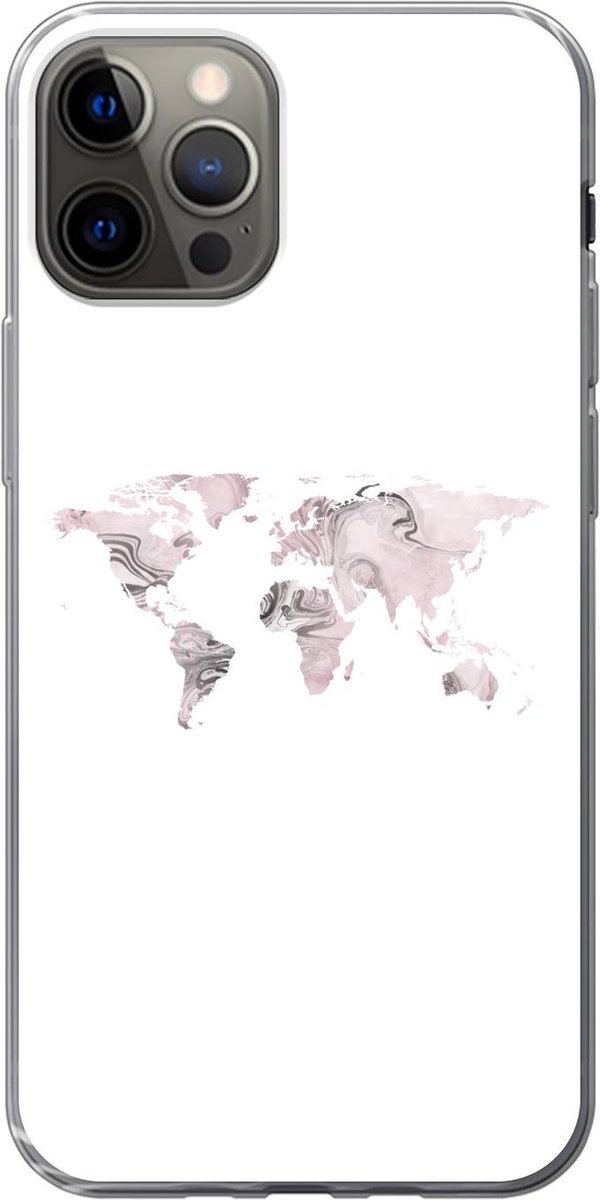 Telefoonhoesje Geschikt voor iPhone 13 Pro hoesje - Wereldkaart - Marmer print - Grijs - Siliconen Telefoonhoesje Telefoonhoesje