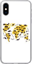 Geschikt voor iPhone X hoesje - Wereldkaart - Dieren - Geel - Siliconen Telefoonhoesje