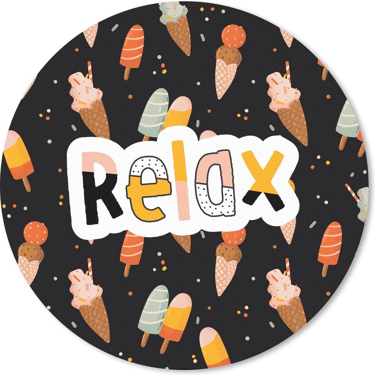 Muismat rond 40x40 cm - Mousepad Zomer - Zwart - IJs - Ronde muismatten