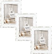 3x stuks houten fotolijst vintage wit met metalen ophangketting geschikt voor een foto van 13 x 18 cm