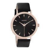 OOZOO Timepieces - Rosé gouden horloge met zwarte leren band - C10829 - Ø42