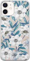 iPhone 12 hoesje siliconen - Bloemen / Floral blauw | Apple iPhone 12 case |