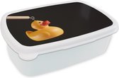 Broodtrommel Wit - Lunchbox - Brooddoos - Kermis bad eend op zwarte achtergrond - 18x12x6 cm - Volwassenen