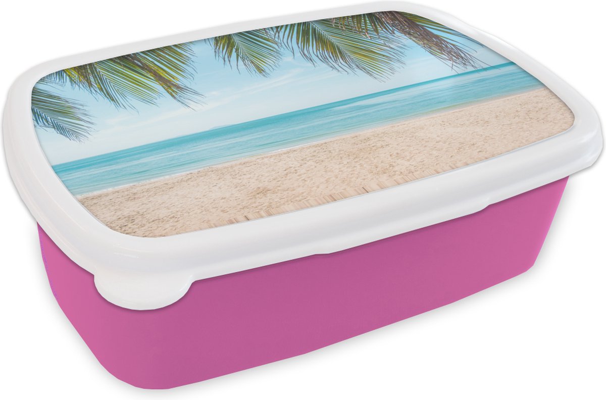 Broodtrommel Roze - Lunchbox - Brooddoos - Strand - Palm - Thailand - 18x12x6 cm - Kinderen - Meisje