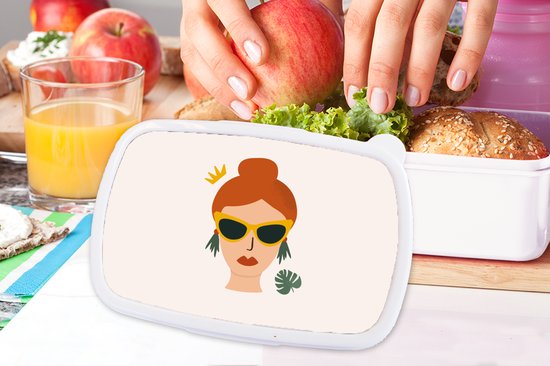 Lunch box Wit - Lunch box - Boîte à pain - Femme - Monstera - Kroon - Portrait - 18x12x6 cm - Adultes