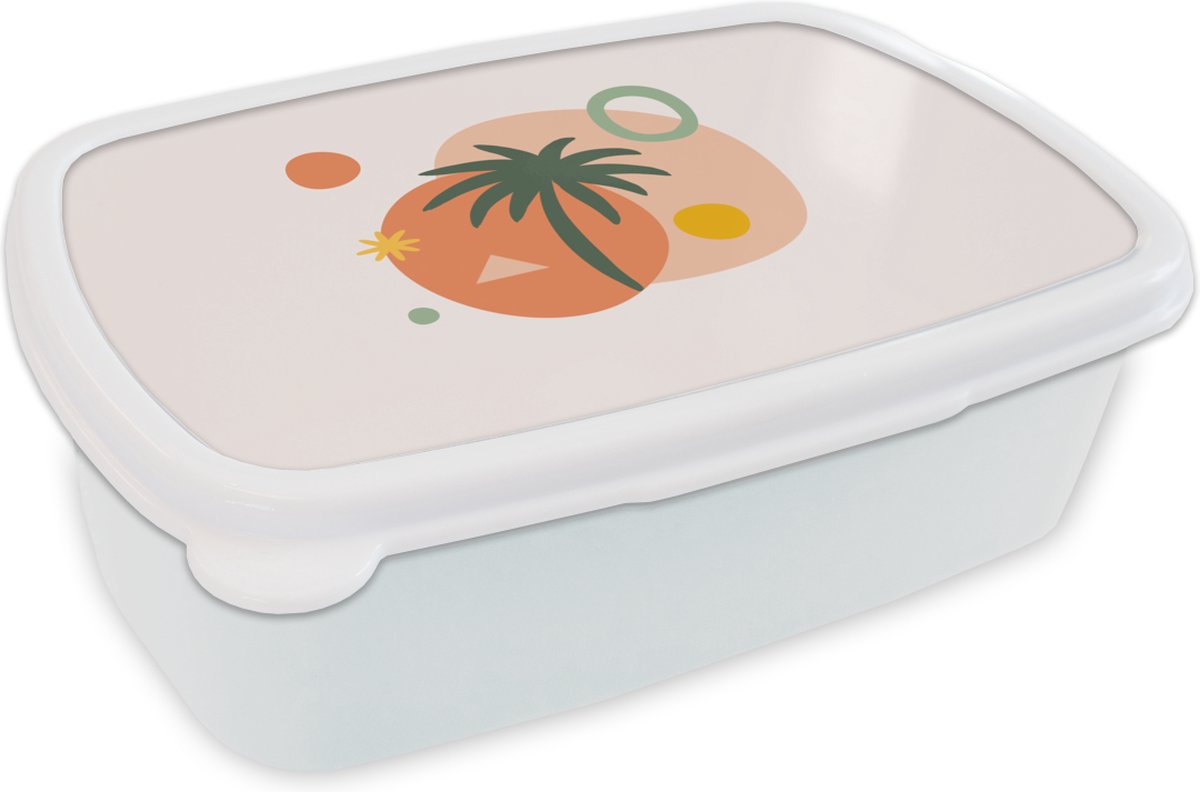 Broodtrommel Wit - Lunchbox - Brooddoos - Palmboom - Figuren - Design - 18x12x6 cm - Volwassenen