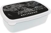 Broodtrommel Wit - Lunchbox - Brooddoos - Rotterdam - Stadskaart - Zwart - 18x12x6 cm - Volwassenen