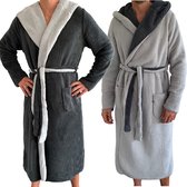 HOMELEVEL Sherpa Heren Omkeerbare Hooded Dressing Gown Huisjas Badjassen Winter Warm Lichtgrijs Maat XL