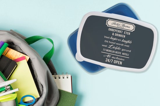 Lunch box Blauw - Lunch box - Boîte à pain - Hotel mama - Proverbes - Citations - Maman - 18x12x6 cm - Enfants - Garçon