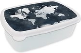 Bread Bin Wit - Lunch Box - Bread Box - Wereldkaart - Blauw - Aquarelle - 18x12x6 cm - Adultes