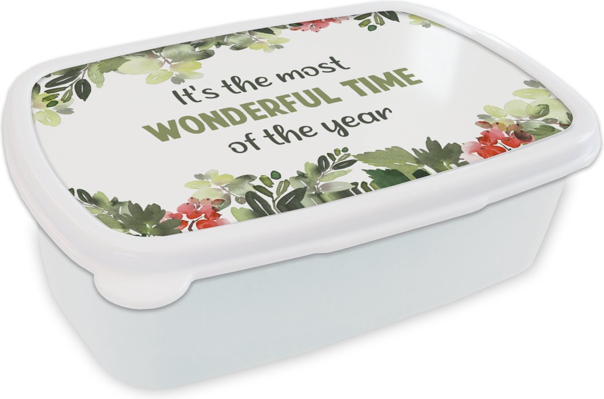 Broodtrommel Wit - Lunchbox - Brooddoos - Kerst - Quote - Waterverf - 18x12x6 cm - Volwassenen