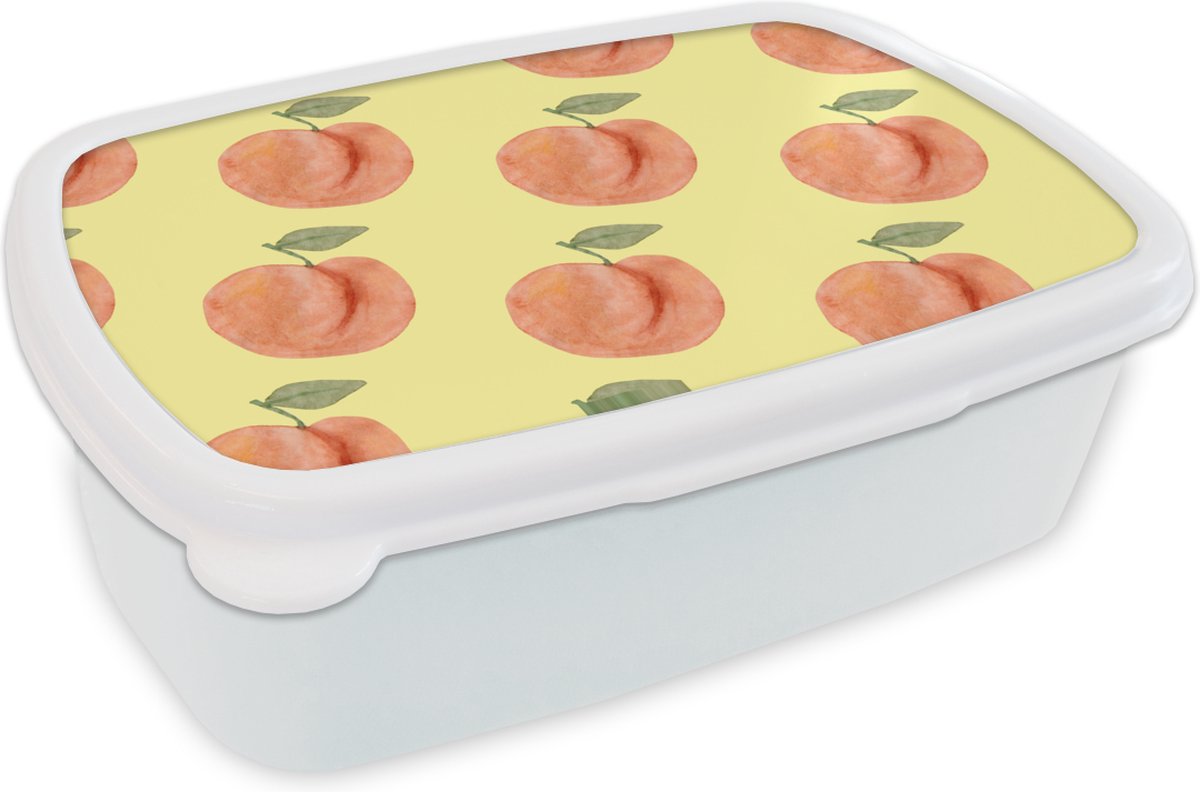 Broodtrommel Wit - Lunchbox - Brooddoos - Perziken - Fruit - Geel - 18x12x6 cm - Volwassenen