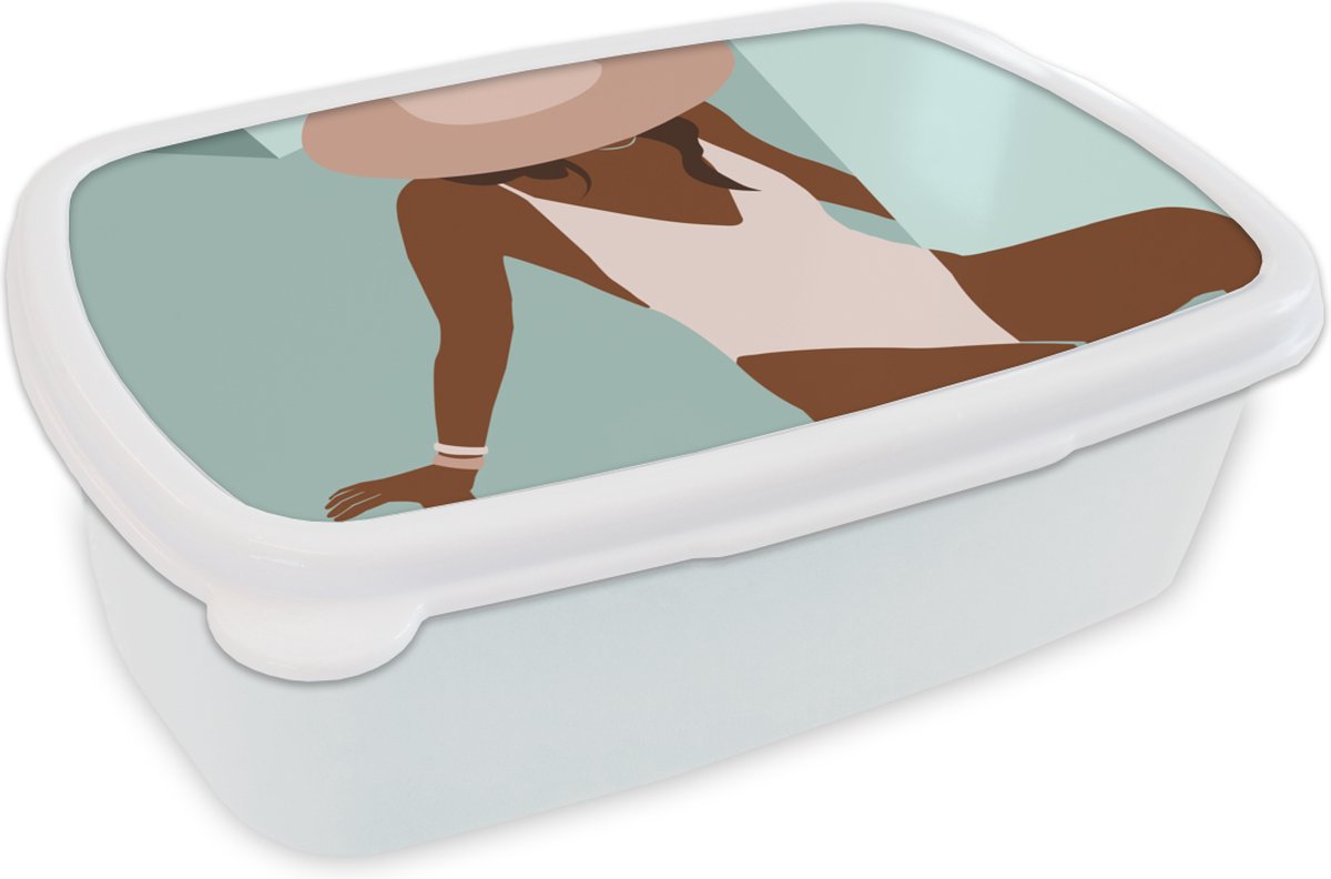Broodtrommel Wit - Lunchbox - Brooddoos - Zomer - Vrouw - Abstract - 18x12x6 cm - Volwassenen