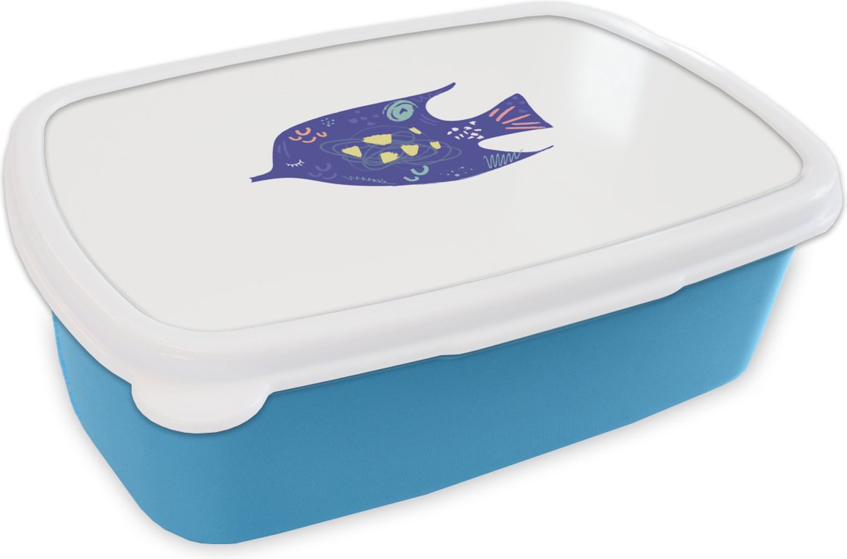 Broodtrommel Blauw - Lunchbox - Brooddoos - Vis - Paars - Pastel - 18x12x6 cm - Kinderen - Jongen