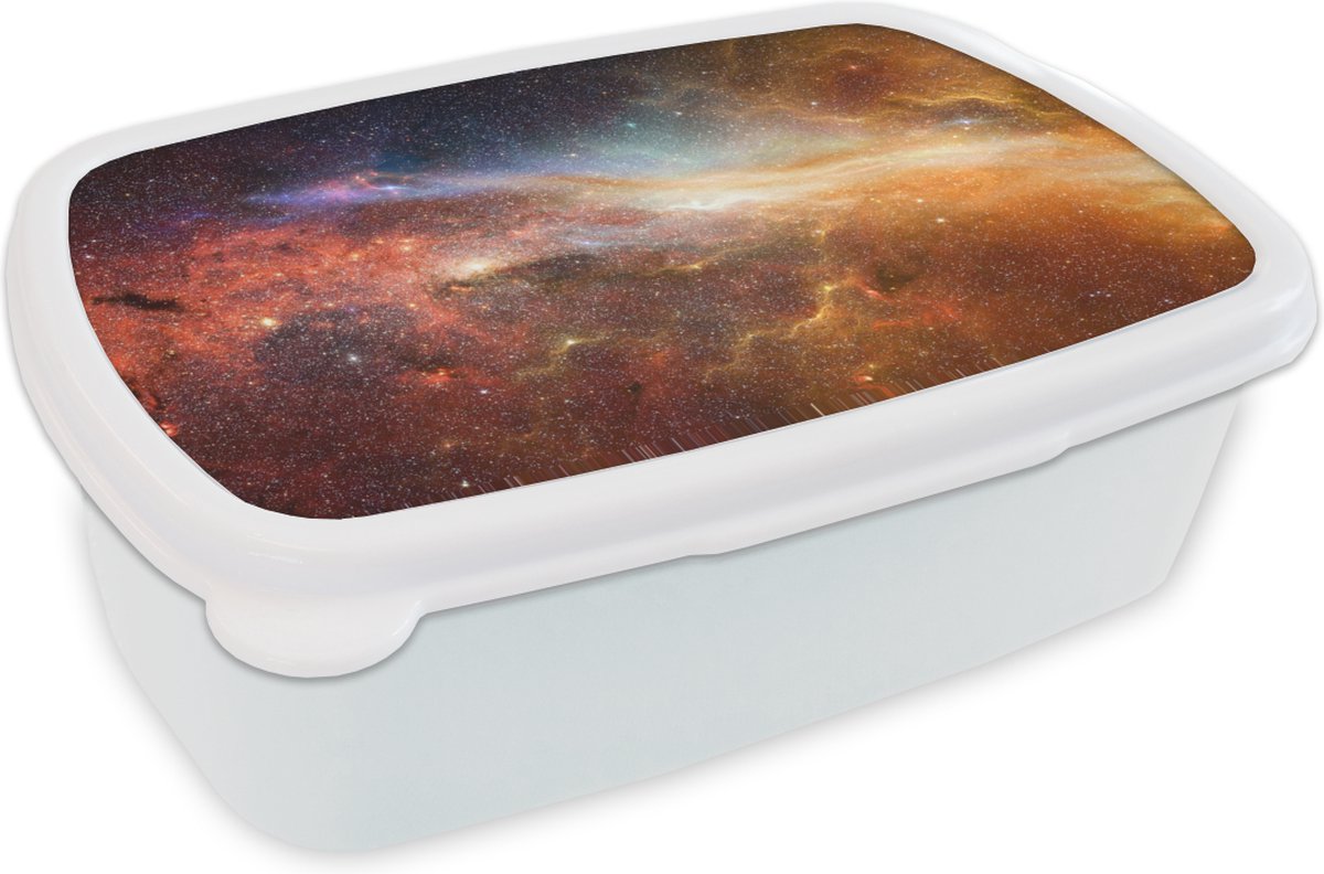 Broodtrommel Wit - Lunchbox - Brooddoos - Ruimte - Sterren - Kleuren - 18x12x6 cm - Volwassenen