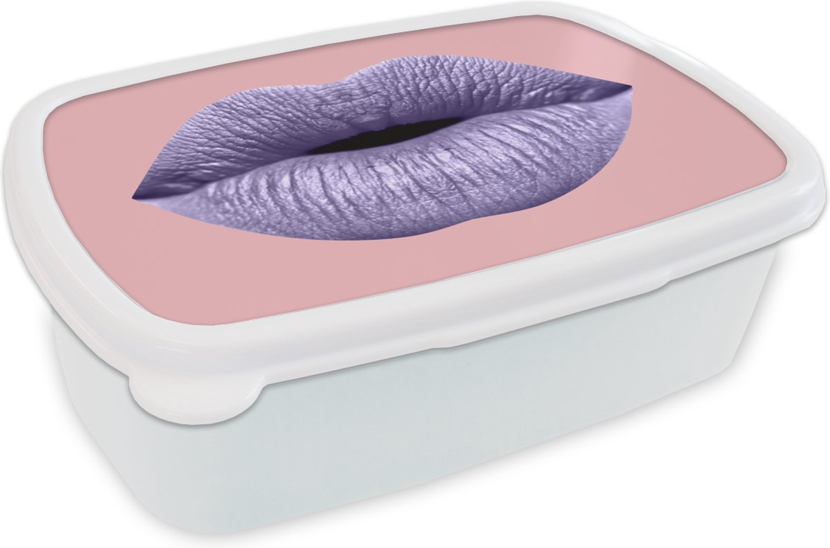 Broodtrommel Wit - Lunchbox - Brooddoos - Lippen - Pastel - Roze - 18x12x6 cm - Volwassenen