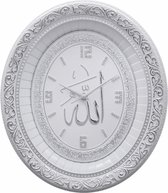 Klok Allah met Ayet el Kursi Ovaal Wit / Zilver